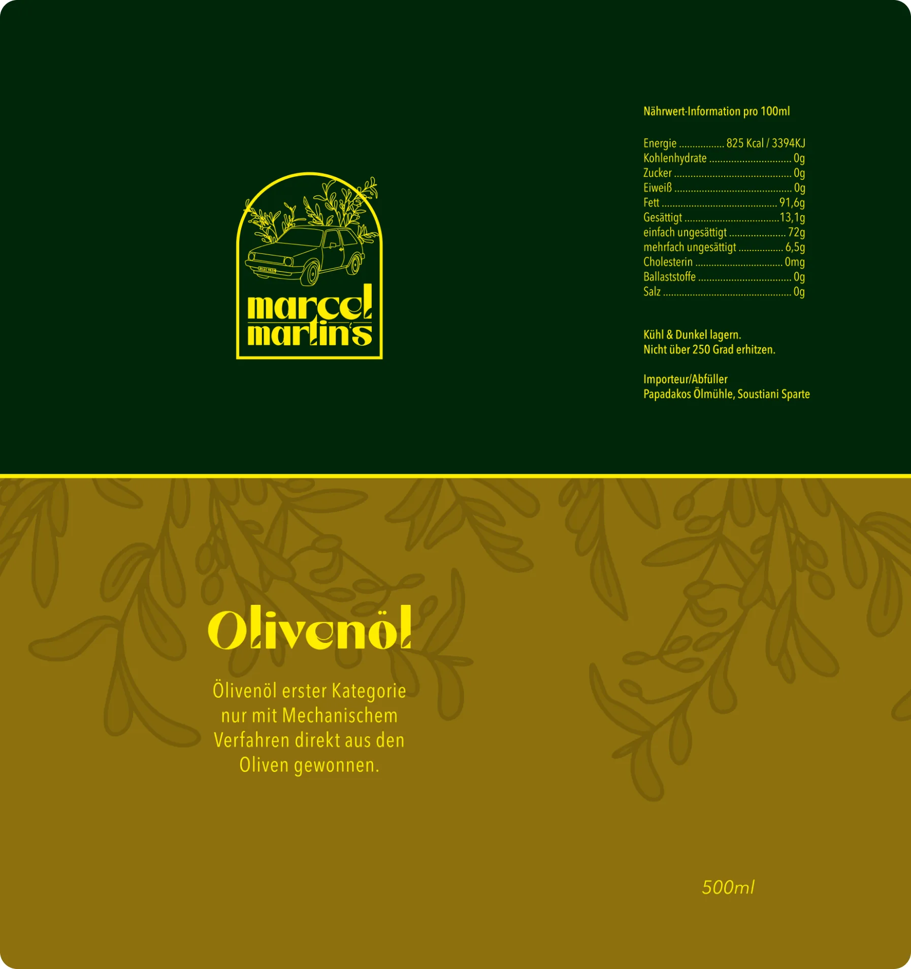 marcel martins olive oil label